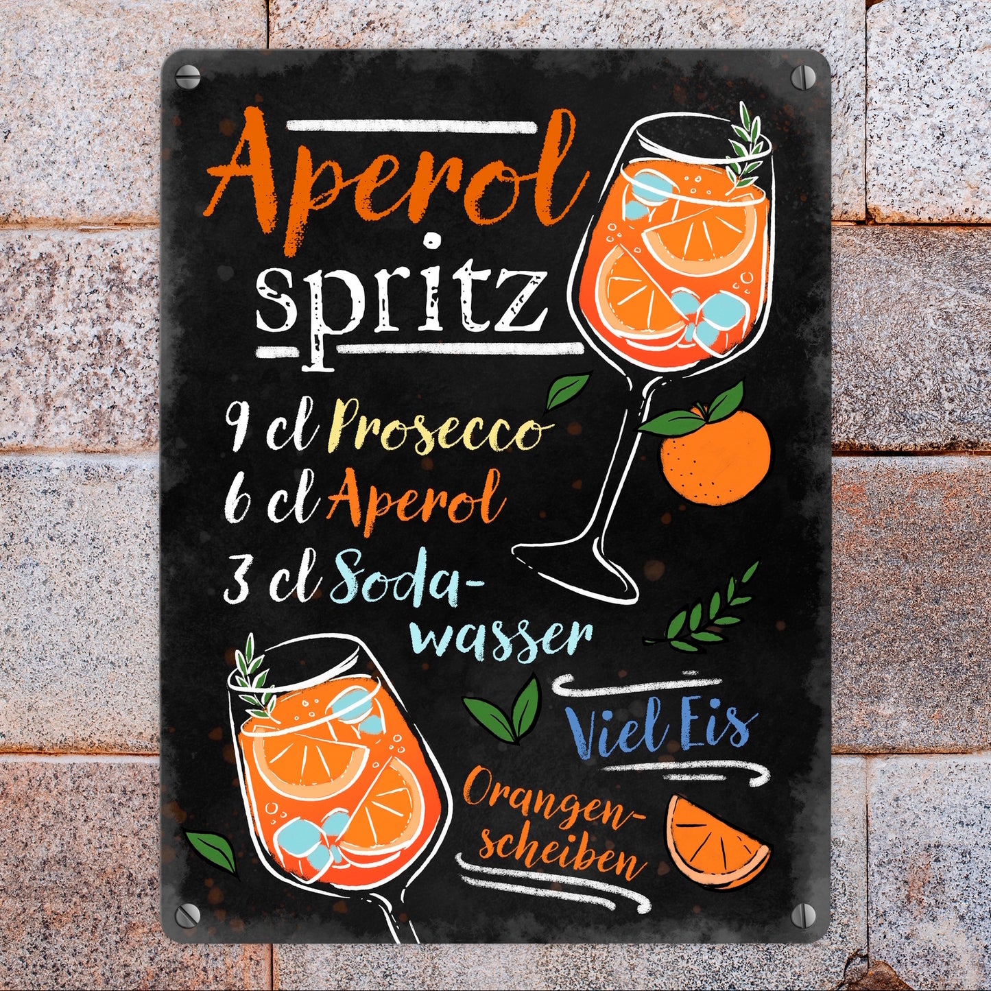 Cocktail-Rezept Aperol Spritz Metallschild in 15x20 cm