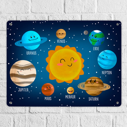 Sonnensystem Metallschild XL in 21x28 cm mit niedlichen Planeten