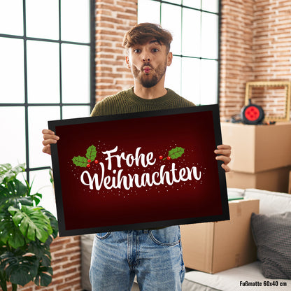 Frohe Weihnachten Fußmatte XL mit Blätter und Beeren Motiv