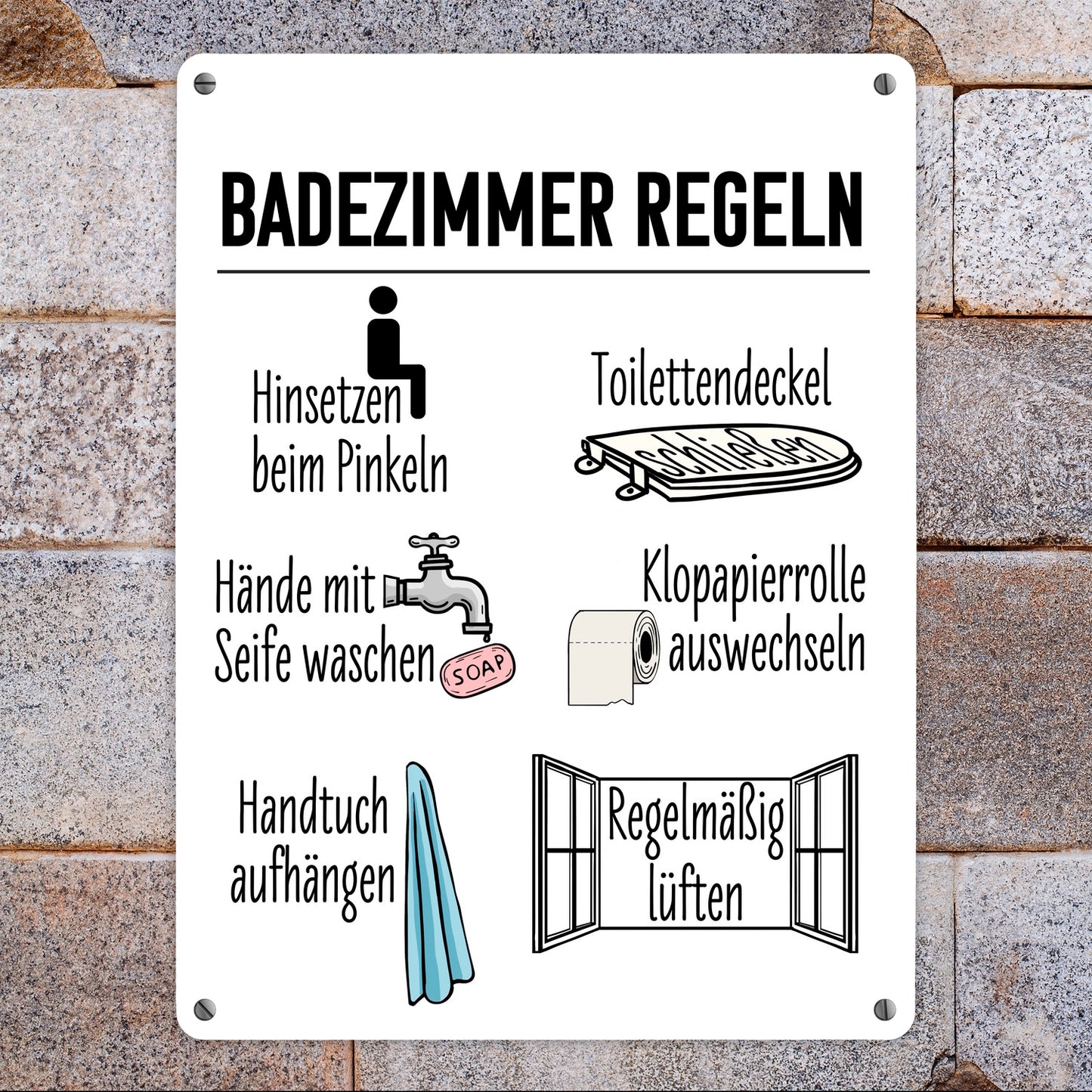 Badezimmer Regeln für ein hygienischeres Bad Metallschild XL in 21x28 cm