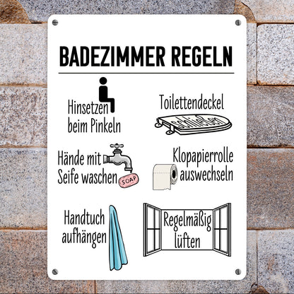 Badezimmer Regeln für ein hygienischeres Bad Metallschild XL in 21x28 cm