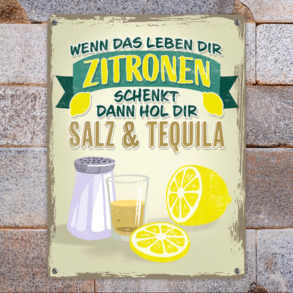 Wenn das Leben dir Zitronen schenkt dann hol Salz & Tequila Metallschild XL