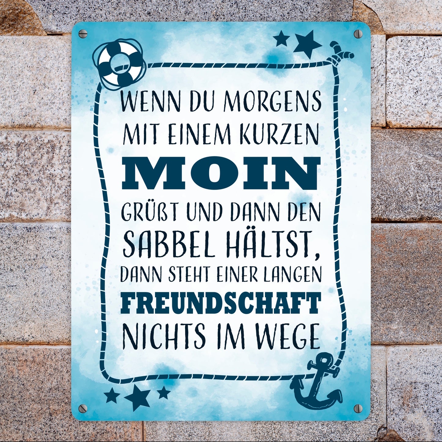 Metallschild XL in 21x28 cm mit lustigem Spruch zu Freundschaft - Moin