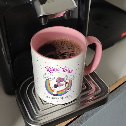 Relax-Tasse Einhorn mit Regenbogen Kaffeebecher Rosa