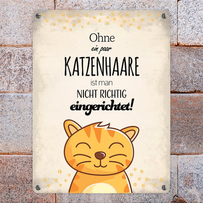 Metallschild mit Spruch: Ohne ein paar Katzenhaare ist ...