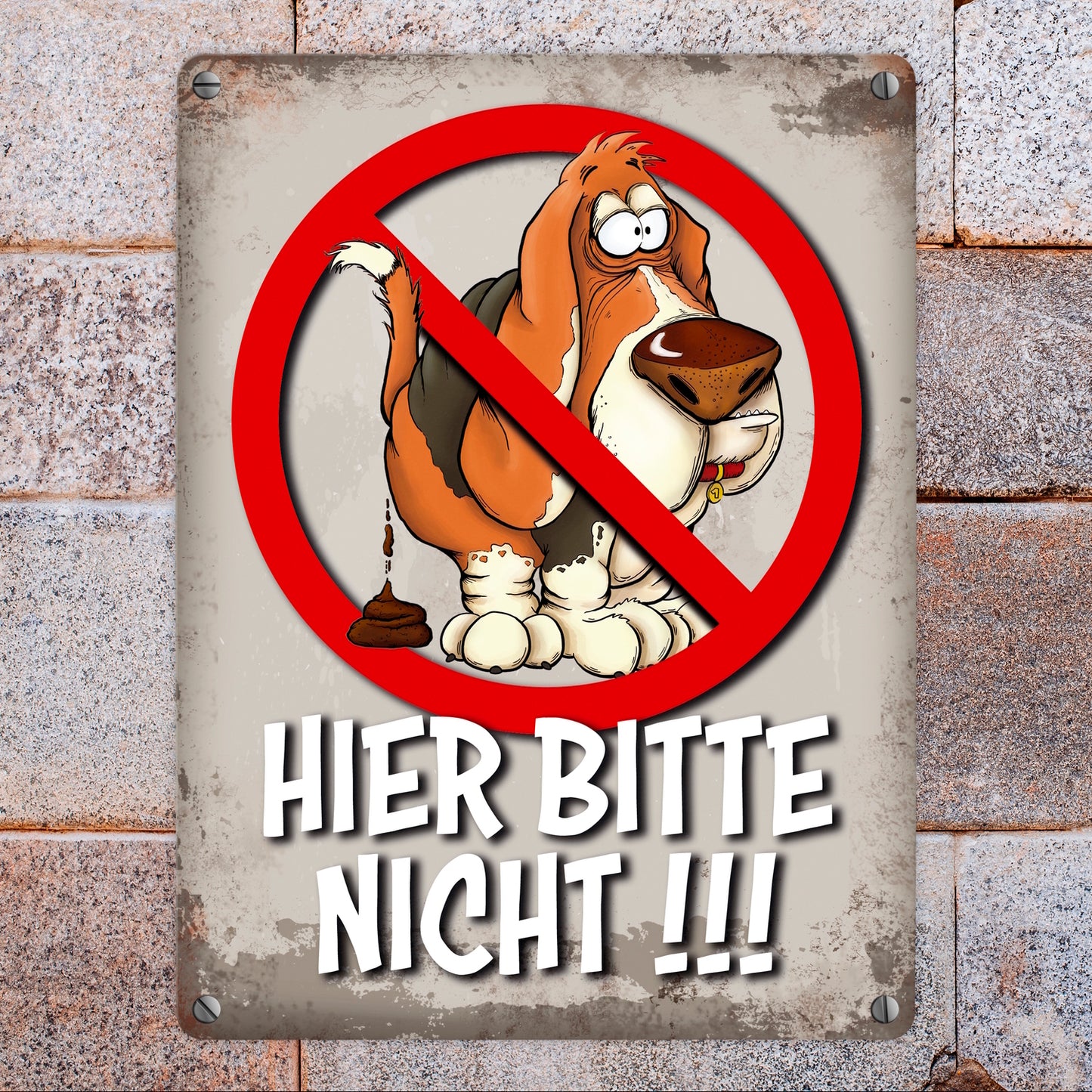 Metallschild mit Kein Hundeklo Motiv und Spruch: Hier bitte nicht!!!