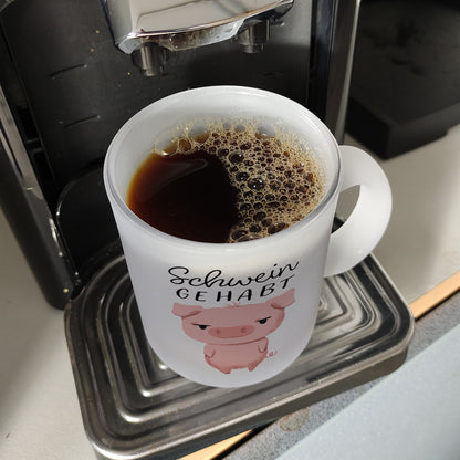 Ferkel Glas Tasse mit Spruch Schwein gehabt