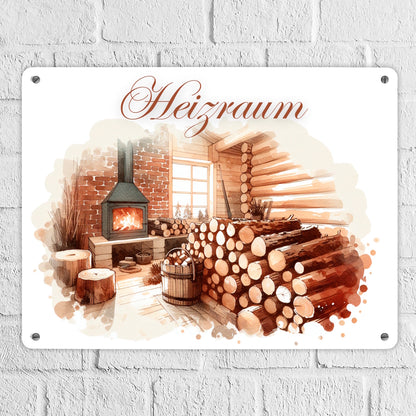 Heizraum Metallschild XL in 21x28 cm mit Spruch Heizraum