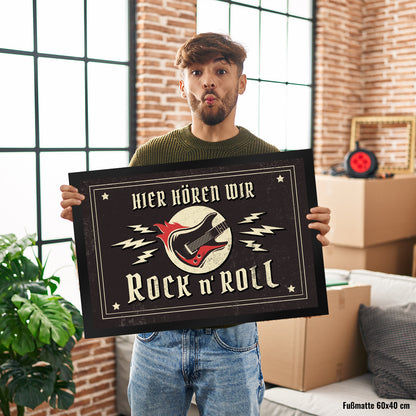 Hier hören wir Rock n' Roll Fußmatte XL in 40x60 cm mit Gitarren Motiv