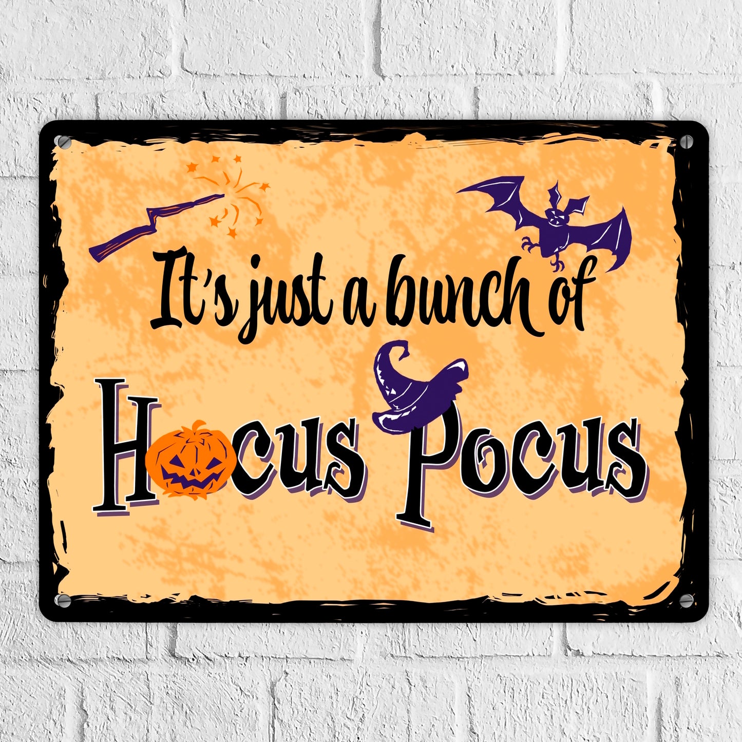 Metallschild XL in 21x28 cm mit Halloween Motiv und Spruch - It's just a bunch of Hocus Pocus -