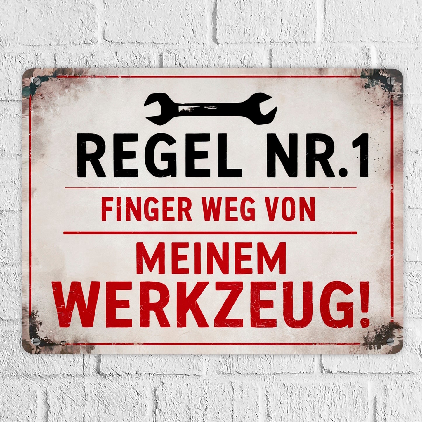 Regel Nr. 1 - Finger weg von meinem Werkzeug Metallschild XL in 21x28 cm