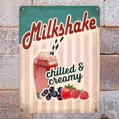 Metallschild mit American Diner Classics - Milkshake Motiv