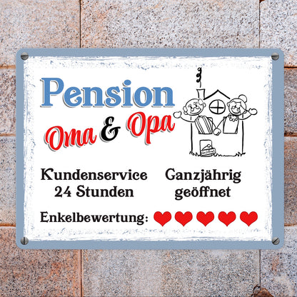 Pension Oma und Opa Metallschild in 15x20 cm