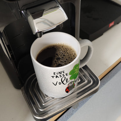 Marienkäfer Glitzer-Kaffeebecher mit Spruch Eine Tasse voll Glück