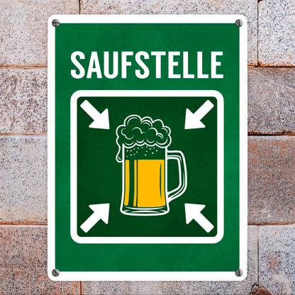 Saufstelle Metallschild mit Bier Motiv