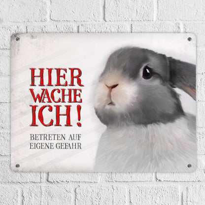 Metallschild XL mit Hase Motiv und Spruch: Betreten auf eigene Gefahr ...