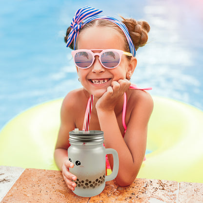 Bubble Tea Mason Jar Henkel Trinkglas mit Deckel in orange