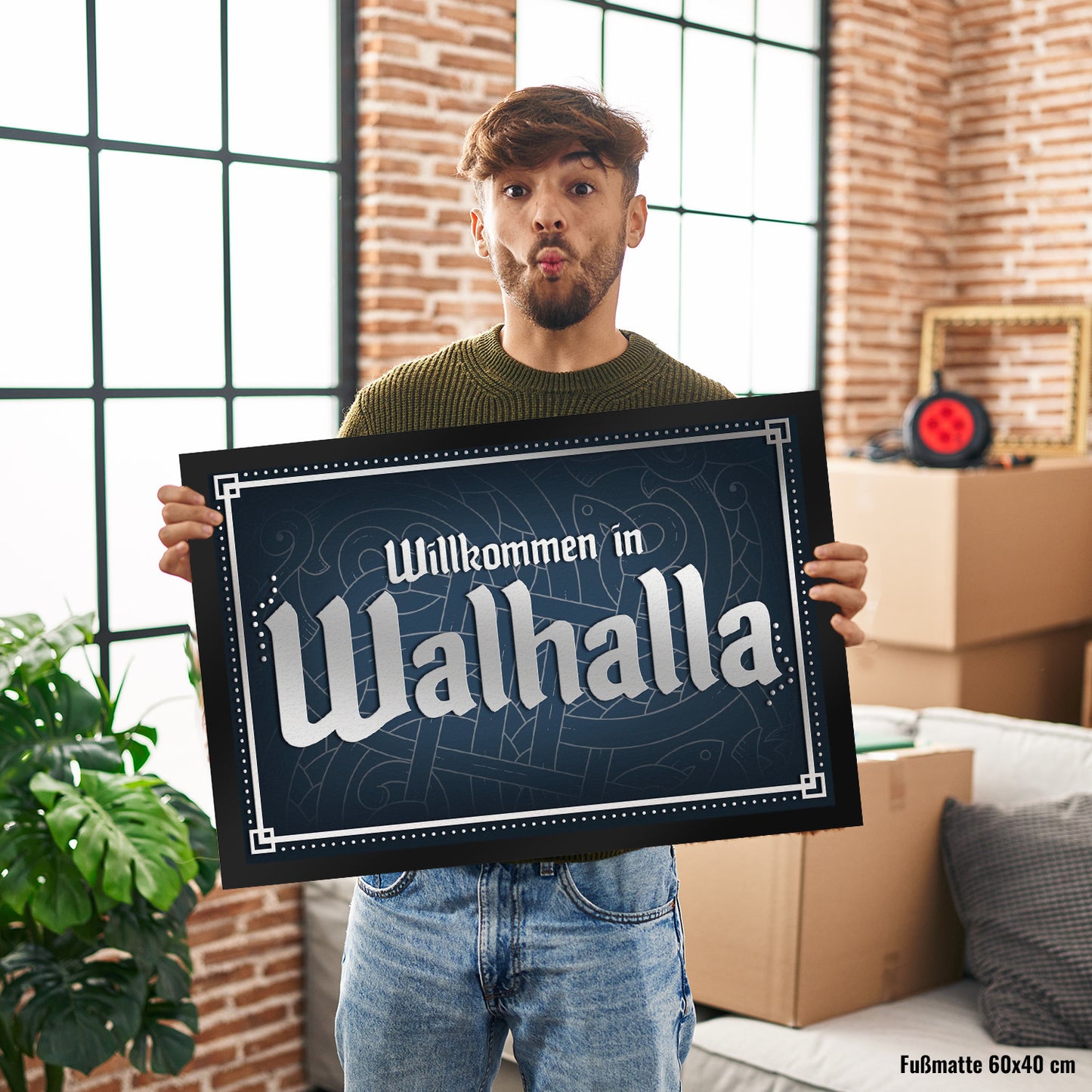 Willkommen in Walhalla Fußmatte XL mit Runen Motiv