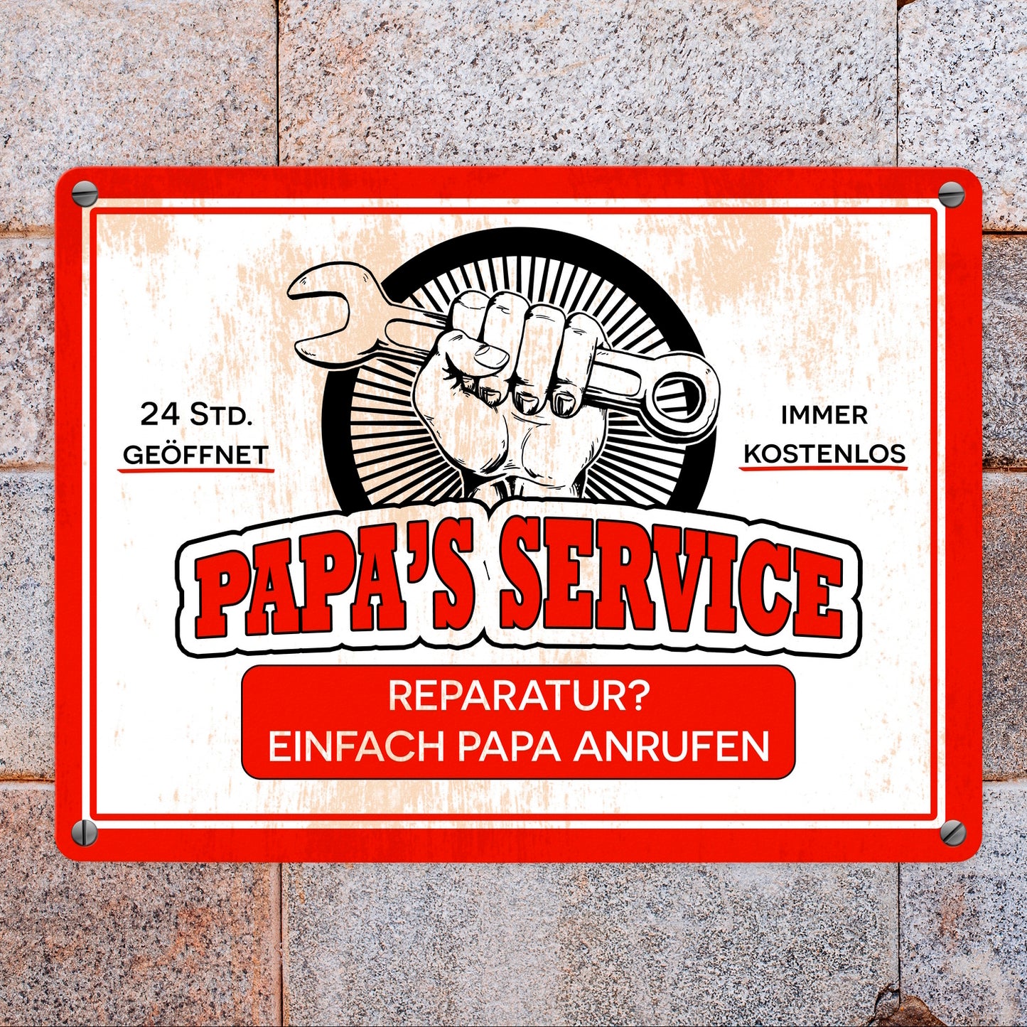 Papa's Service Metallschild in 15x20 cm mit Werkstattmotiv