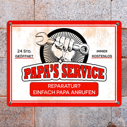 Papa's Service Metallschild in 15x20 cm mit Werkstattmotiv