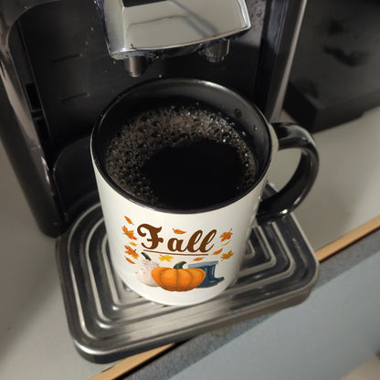 Fall Jahreszeit Herbst Kaffeebecher Schwarz mit Kürbis und Laub