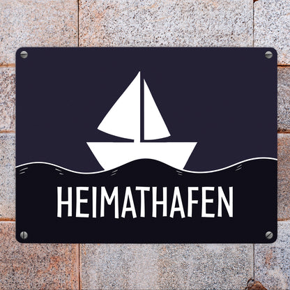 Heimathafen Metallschild mit Segelschiff