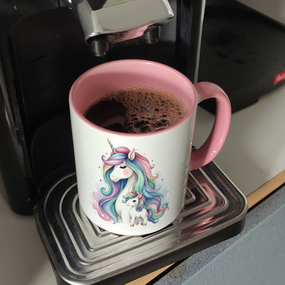 Einhorn-Mama mit Kind Kaffeebecher in rosa