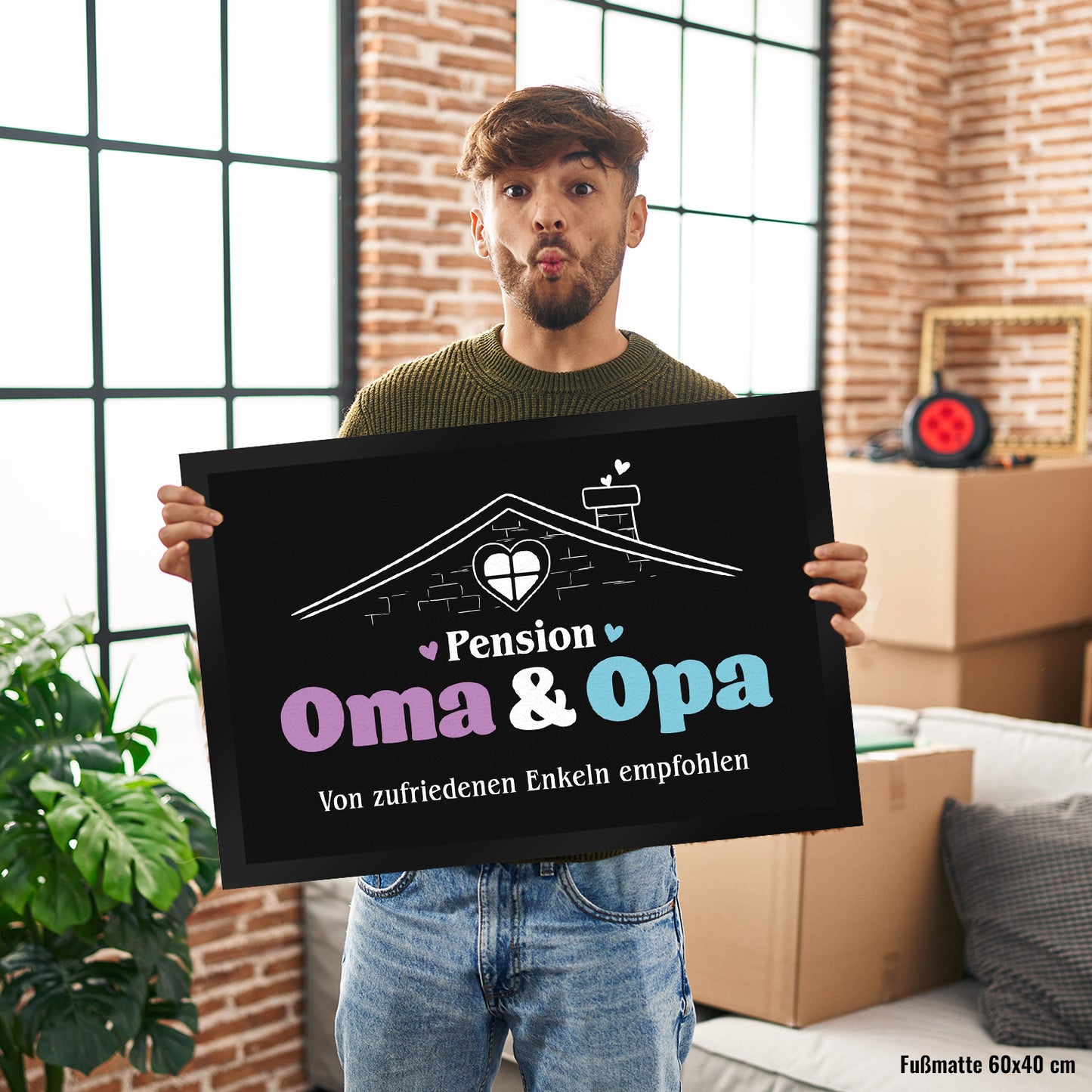 Pension Oma & Opa Fußmatte XL in 40x60 cm mit Spruch Von zufriedenen Enkeln empfohlen