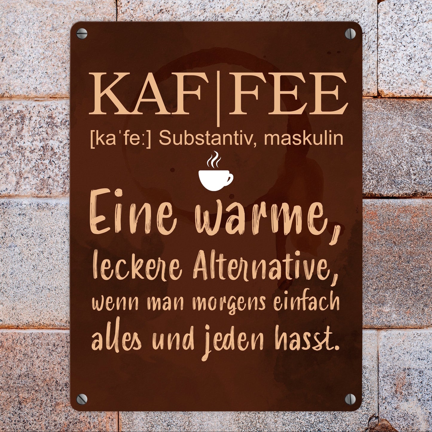 Kaffee - Metallschild mit Wortdefinition