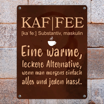 Kaffee - Metallschild mit Wortdefinition