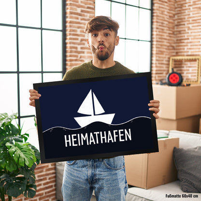 Heimathafen Fußmatte mit Schiff und Meeresmotiv