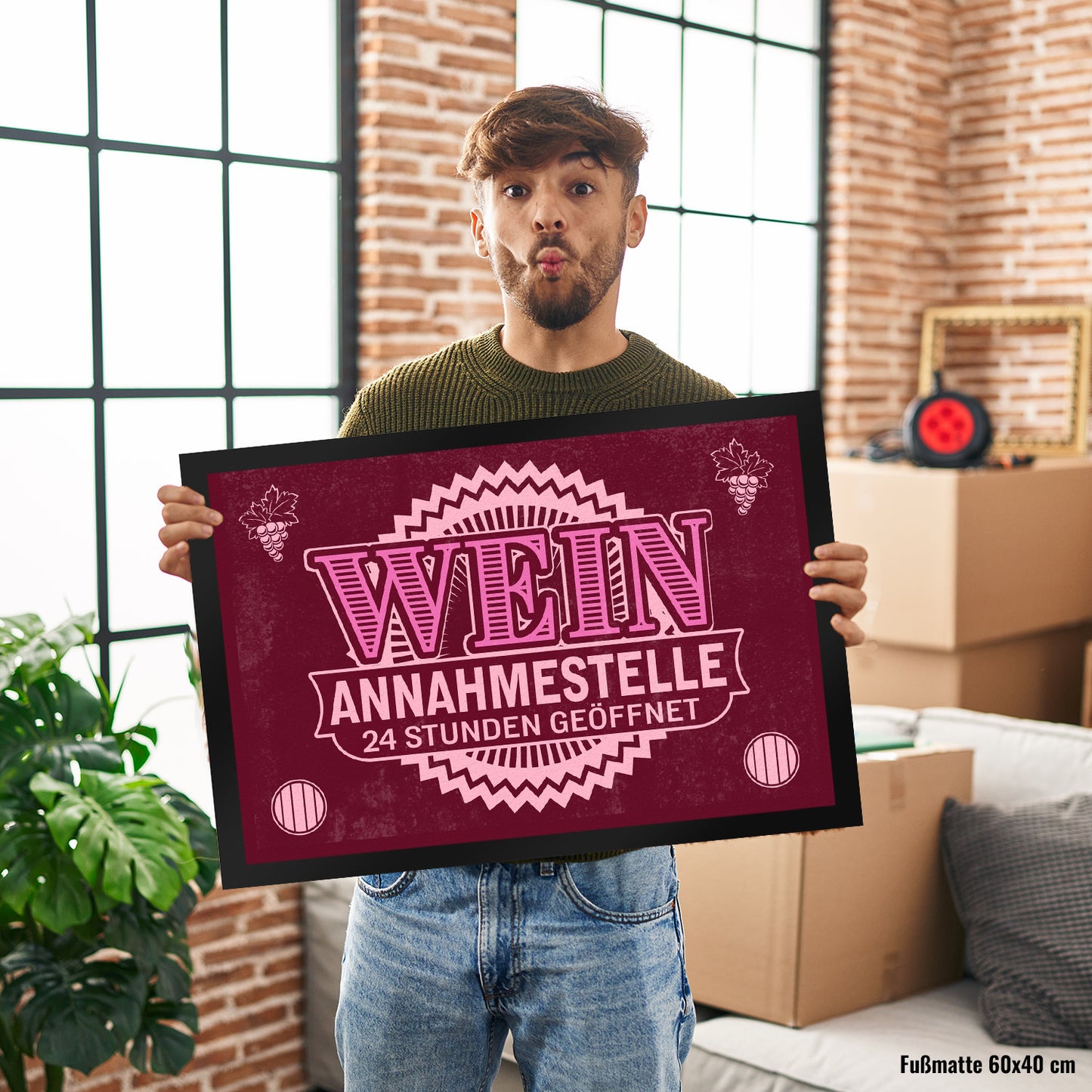 Wein Annahmestelle Fußmatte XL in 40x60 cm mit lustigem Spruch und Weinmotiven