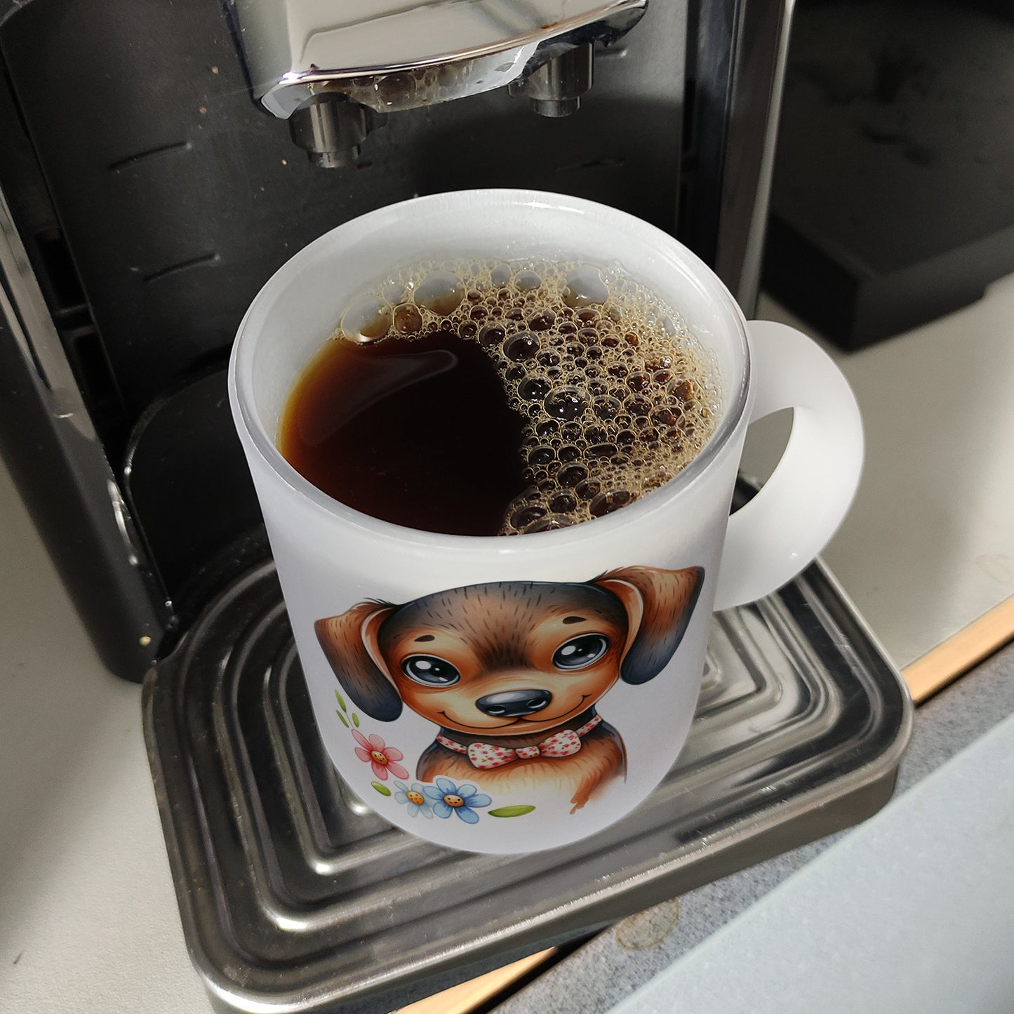 Dackel mit Schleife Glas Tasse