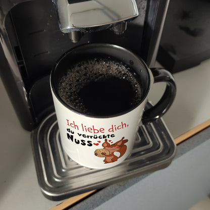 Ich liebe dich verrückte Nuss Kaffeebecher Schwarz mit süßem Eichhörnchen