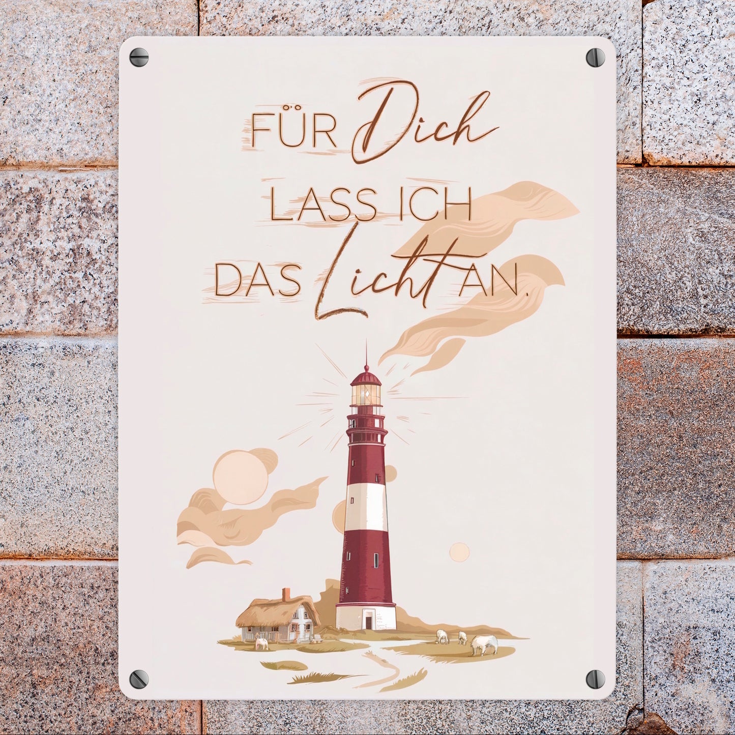 Leuchtturm Metallschild in 15x20 cm - für dich lass ich das Licht an