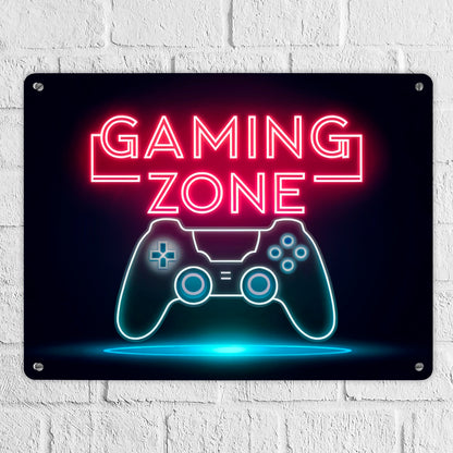 Gaming Zone Controller Fußmatte in Metallschild XL in 21x28 cm