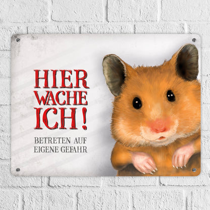 Metallschild XL mit Hamster Motiv und Spruch: Betreten auf eigene Gefahr ...