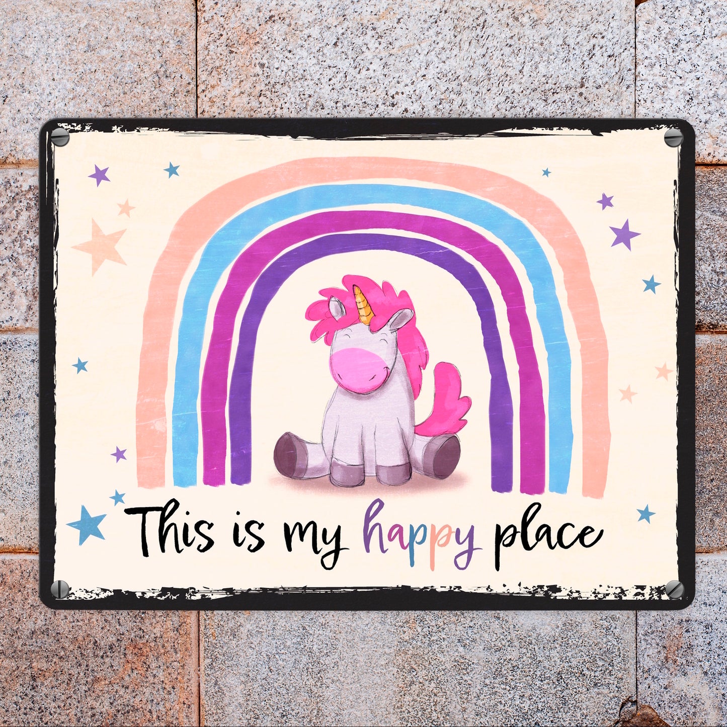 This is my happy place Metallschild in 15x20 cm mit niedlichem Einhorn