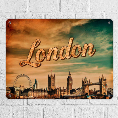 Londoner Skyline Metallschild XL in 21x28 cm - London