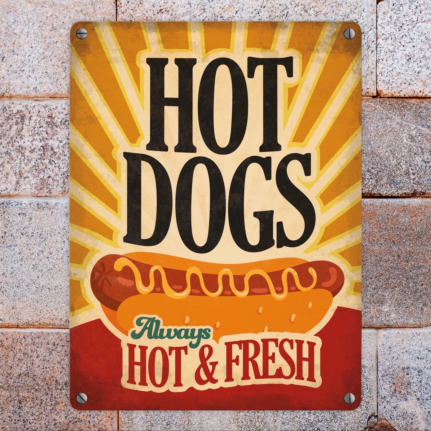 Metallschild mit American Diner Classics - Hot Dogs Motiv