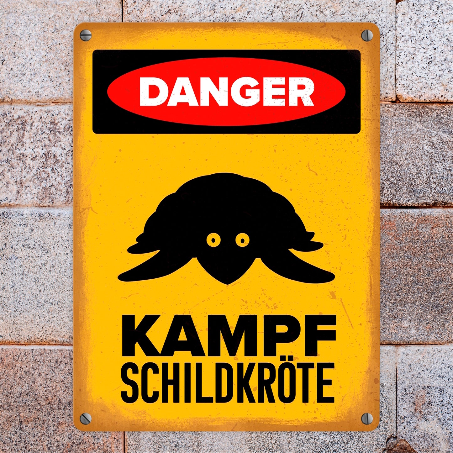 Danger Kampf Schildkröte Metallschild in 15x20 cm mit Schildkröten Silhouette