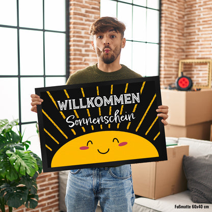 Willkommen Sonnenschein Fußmatte XL in 40x60 cm in schwarz