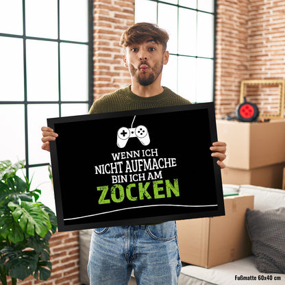 Wenn ich nicht aufmache, bin ich am zocken Fußmatte XL mit Controller Motiv