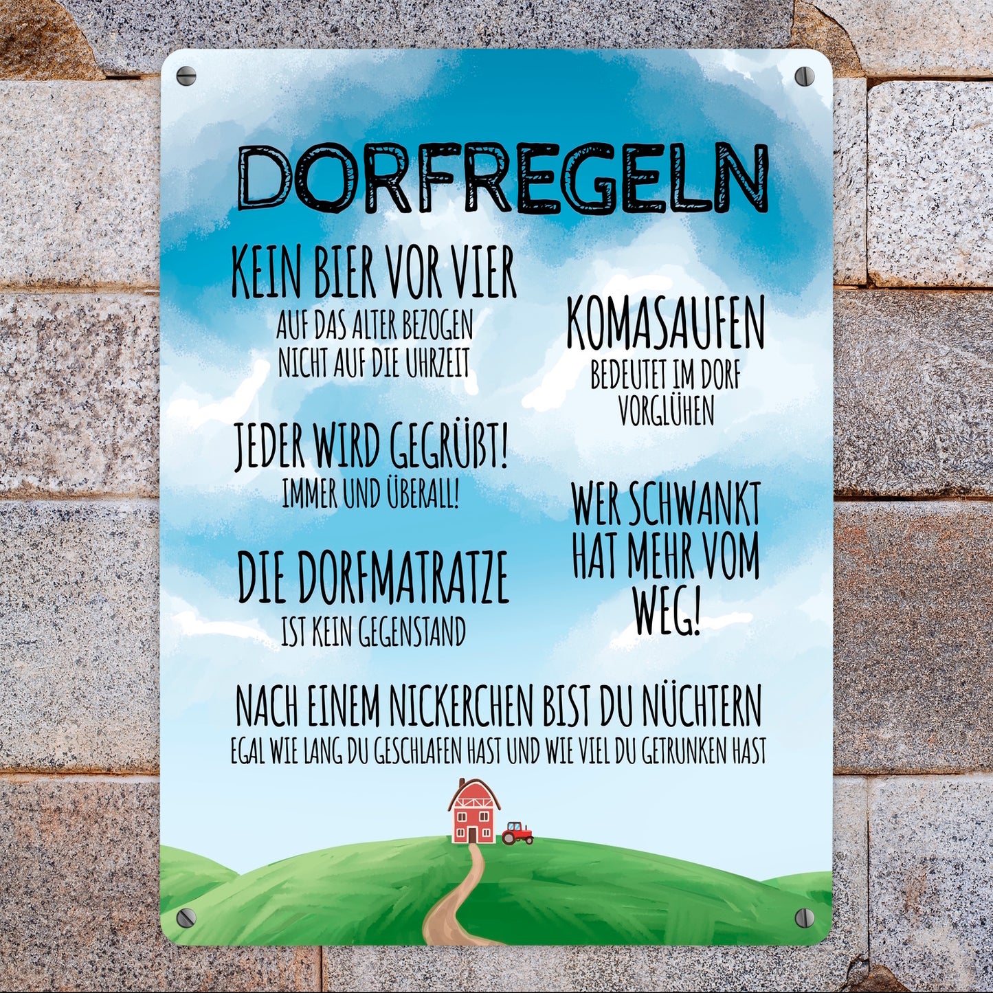 Dorfregeln für Dorfkinder Metallschild XL in 21x28 cm