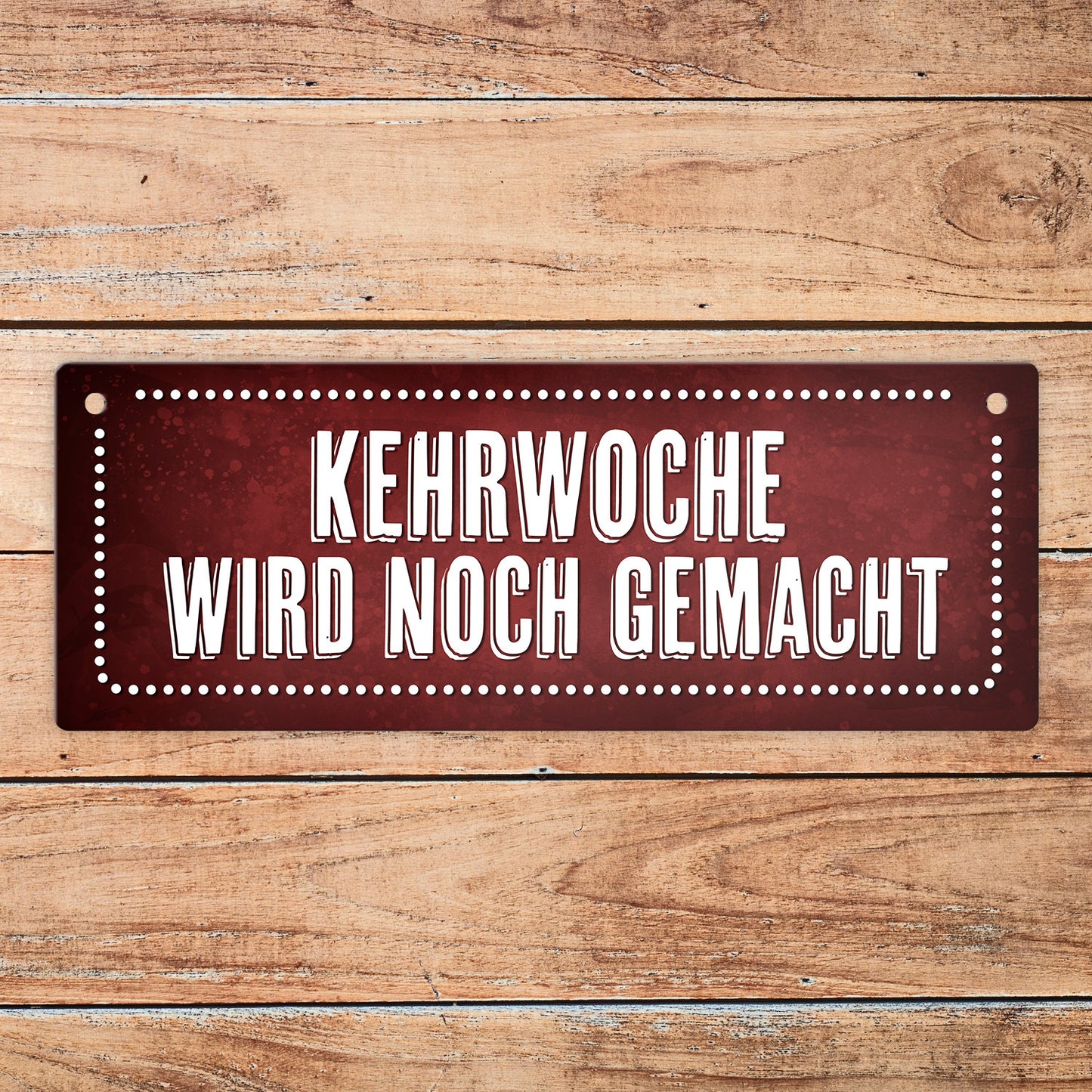 Kehrwoche wird noch gemacht oder ist erledigt Wendeschild mit Kordel in Rot-blau