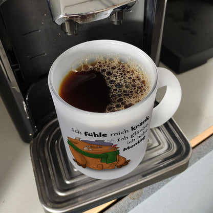 Freches Monster in orange Glas Tasse mit lustigem Spruch