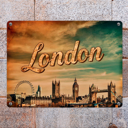 Londoner Skyline Metallschild in 15x20 cm - London