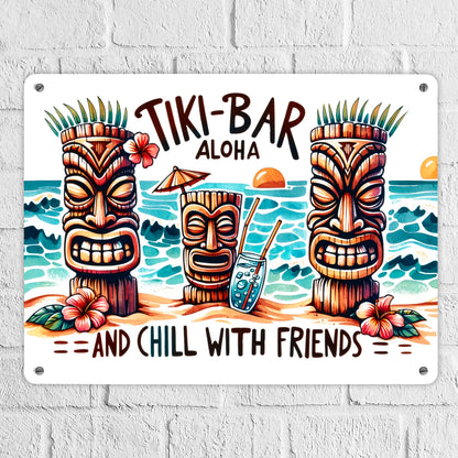 Tiki-Bar Aloha Metallschild XL in 21x28 cm mit Spruch and chill with friends