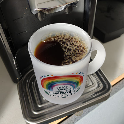 Regenbogen Glas Tasse mit Spruch Enjoy every moment