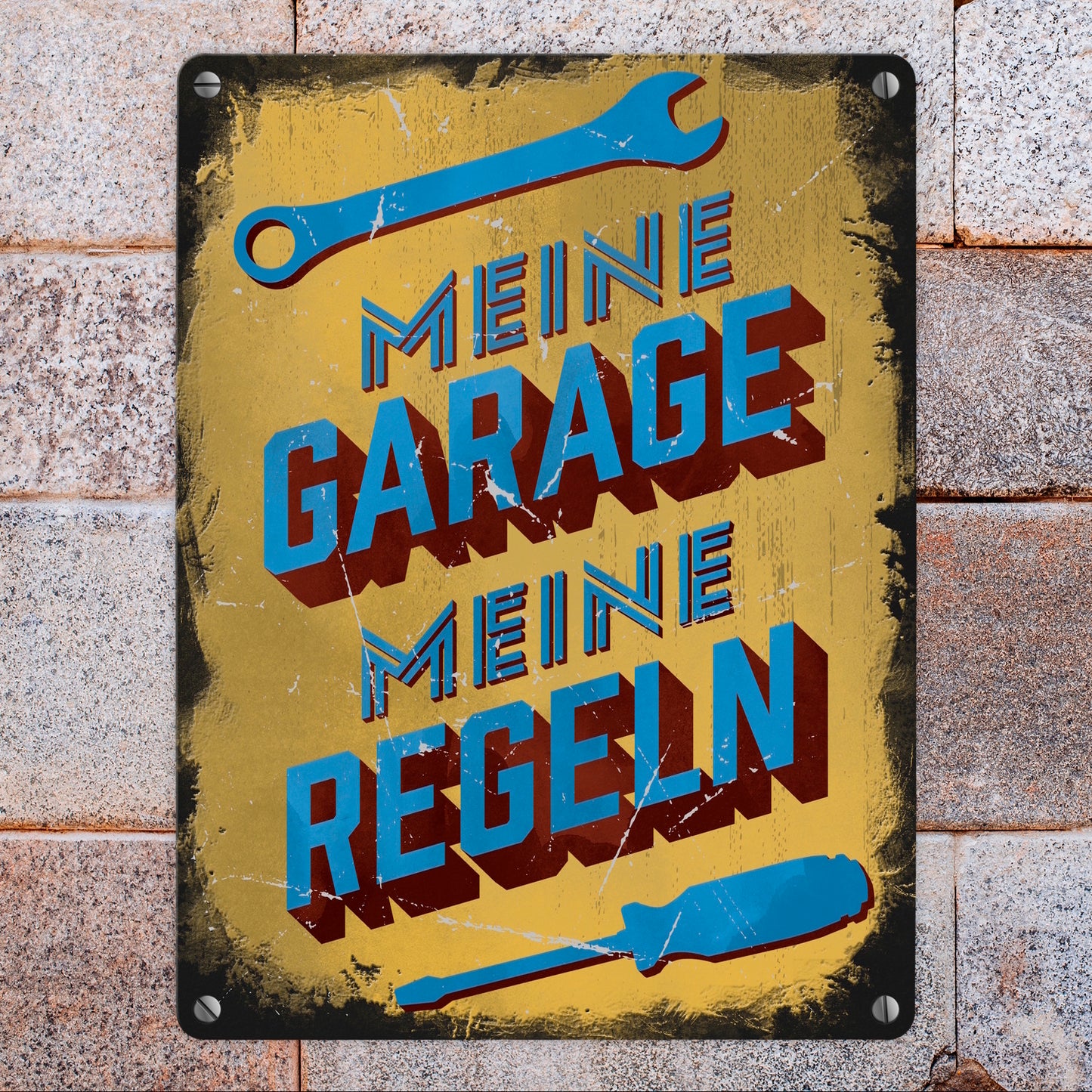 Meine Garage meine Regeln Metallschild in 15x20 cm im Used-Look